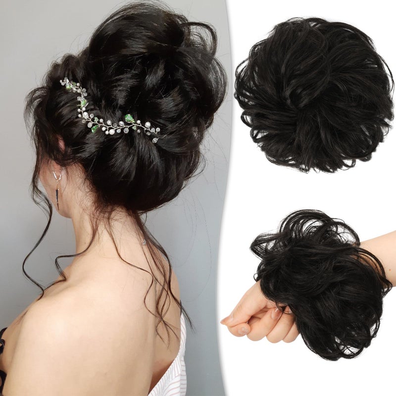 RUWISS Messy Bun Hair Piece Human Hair Messy Rose Bun Hair Buns Hair Piece for Women Real Hair Scrunchies Updo Hair Pieces Bun Extension Ponytail Messy Hair Bun Brown Black